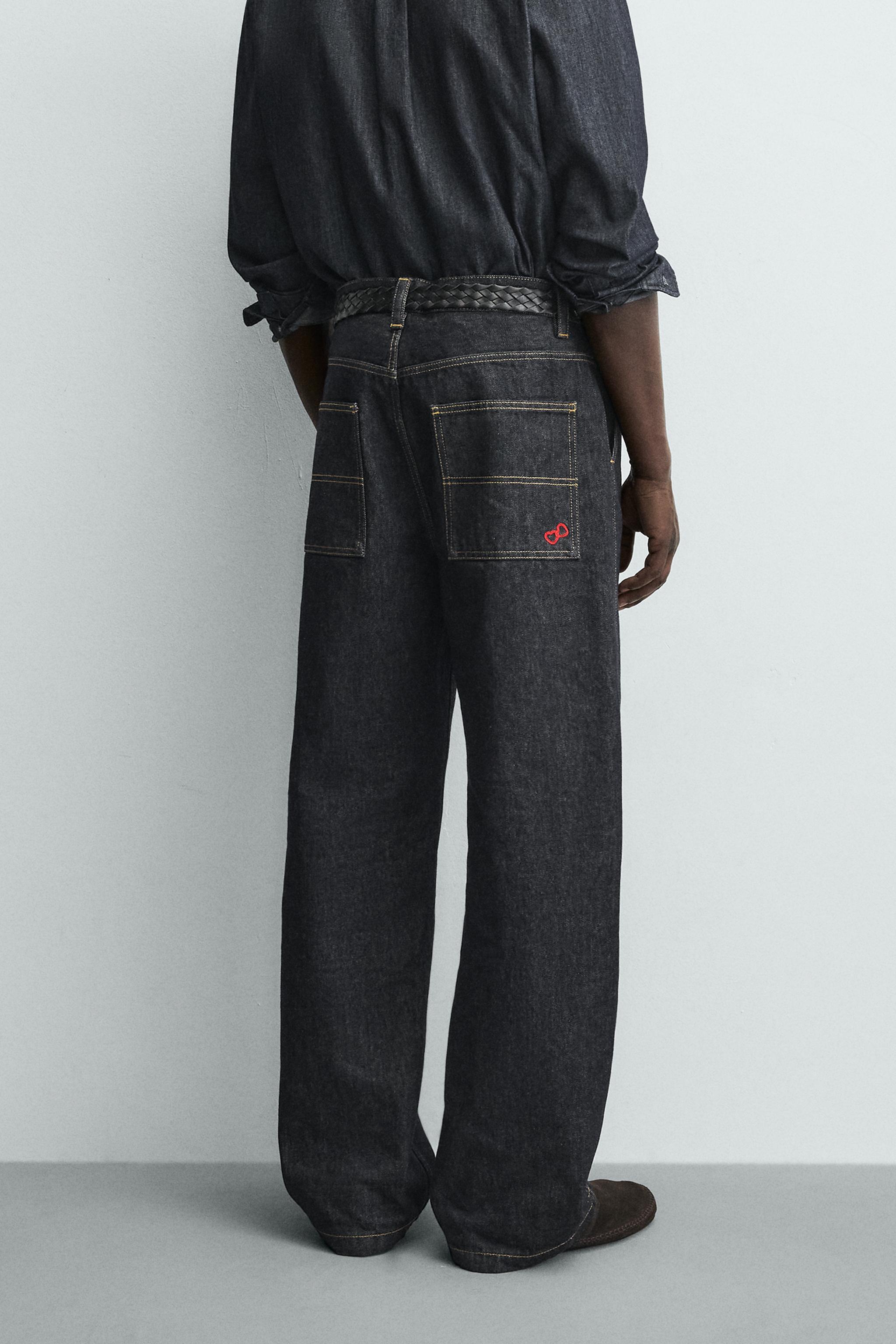PANTALON CHINO EN DENIM BRODÉ CŒURS